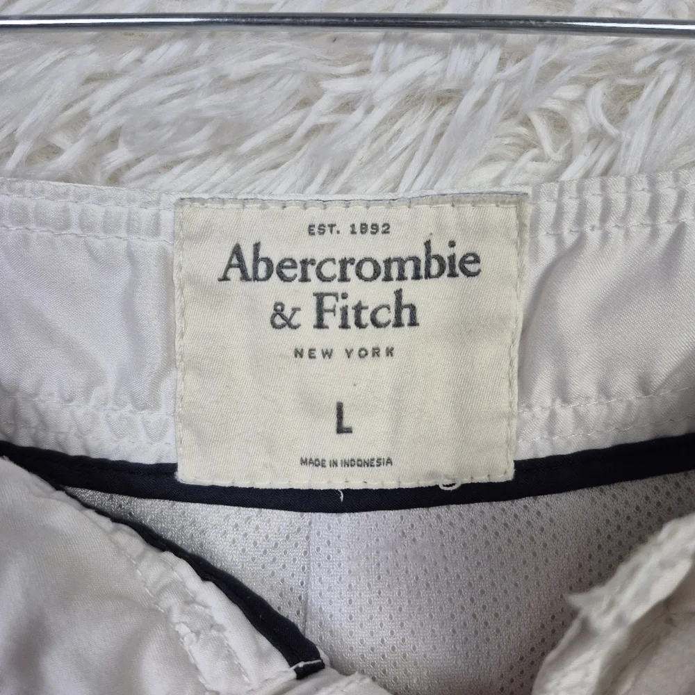 Abercrombie & Fitch Mens‎ L White Lined Board Shorts Spell Out Y2K Preppy